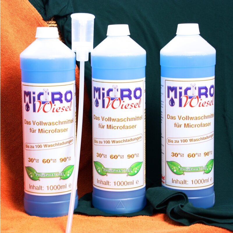 Microwiesel Vollwaschmittel Konzentrat für Microfaser & alle anderen Materialien, 3x1 Liter