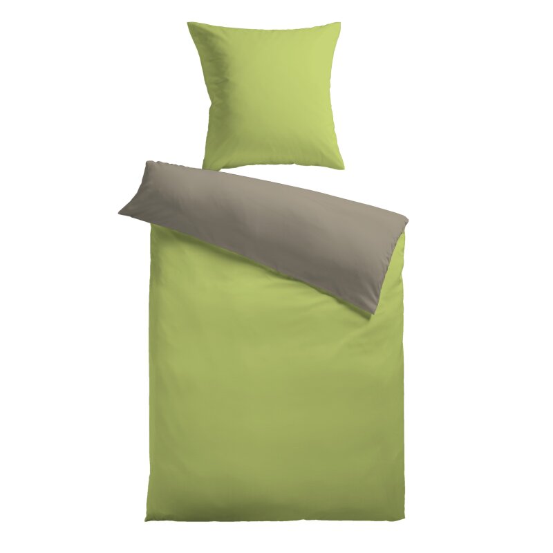 Microfaser Flausch Soft Wende- Bettwäsche, 2-teilig (ca. 80x80 cm + 135x200 cm) grün/taupe