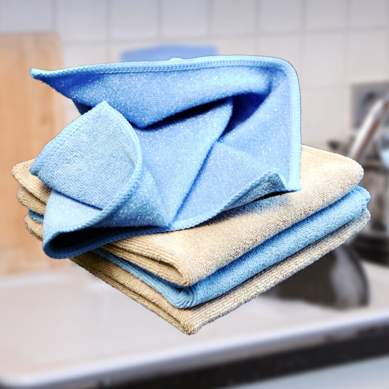 Reinwelt Microfaser Spezialtuch, ca. 30x30 cm, mit Schrubb- & Premiumseite, 4er Set taupe